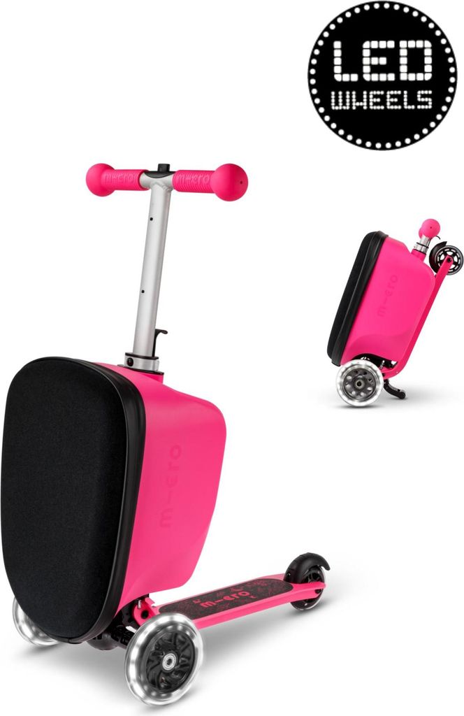 Micro Kinderroller Koffer LED Patch & Play Pink - Scooter und Gepäck in einem
