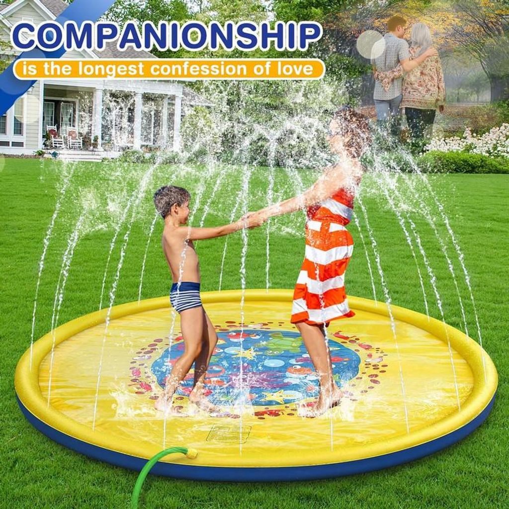 Outdoor Wasserspielmatte 170cm, Sprinkler Matte für Kinder, PVC Gartenspaß Wasserspielzeug für Sommer Familie und Haustiere
