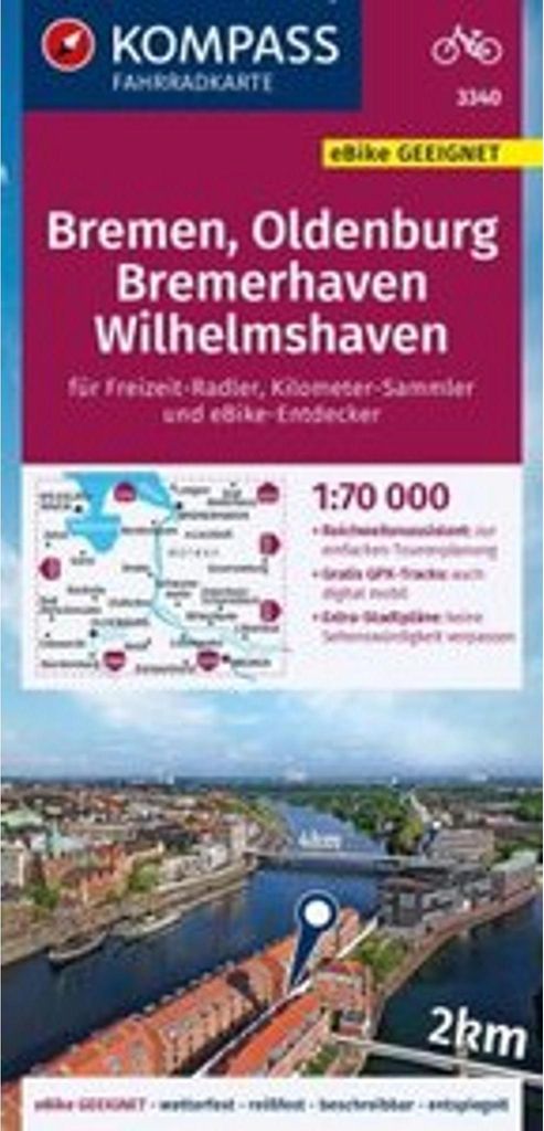 KOMPASS Fahrradkarte 3340 Bremen, Oldenburg, Bremerhaven, Wilhelmshaven 1:70.000