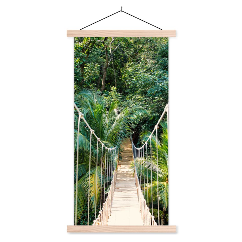 MuchoWow Textilposter Dschungel - Palme - Brücke - Natur - Pflanzen 60x120 cm mit holzfarbenen Rahmen - Holz