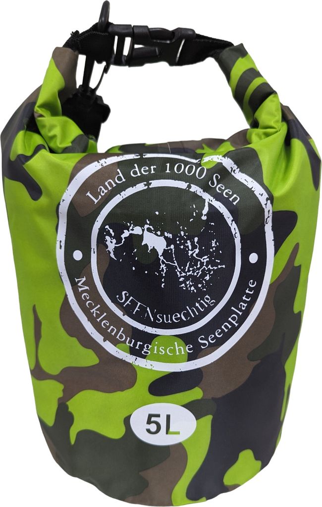SEENsuechtig Dry Bag Grün Camouflage Trockensack 5 Liter Seesack wasserdicht Beach Packsack