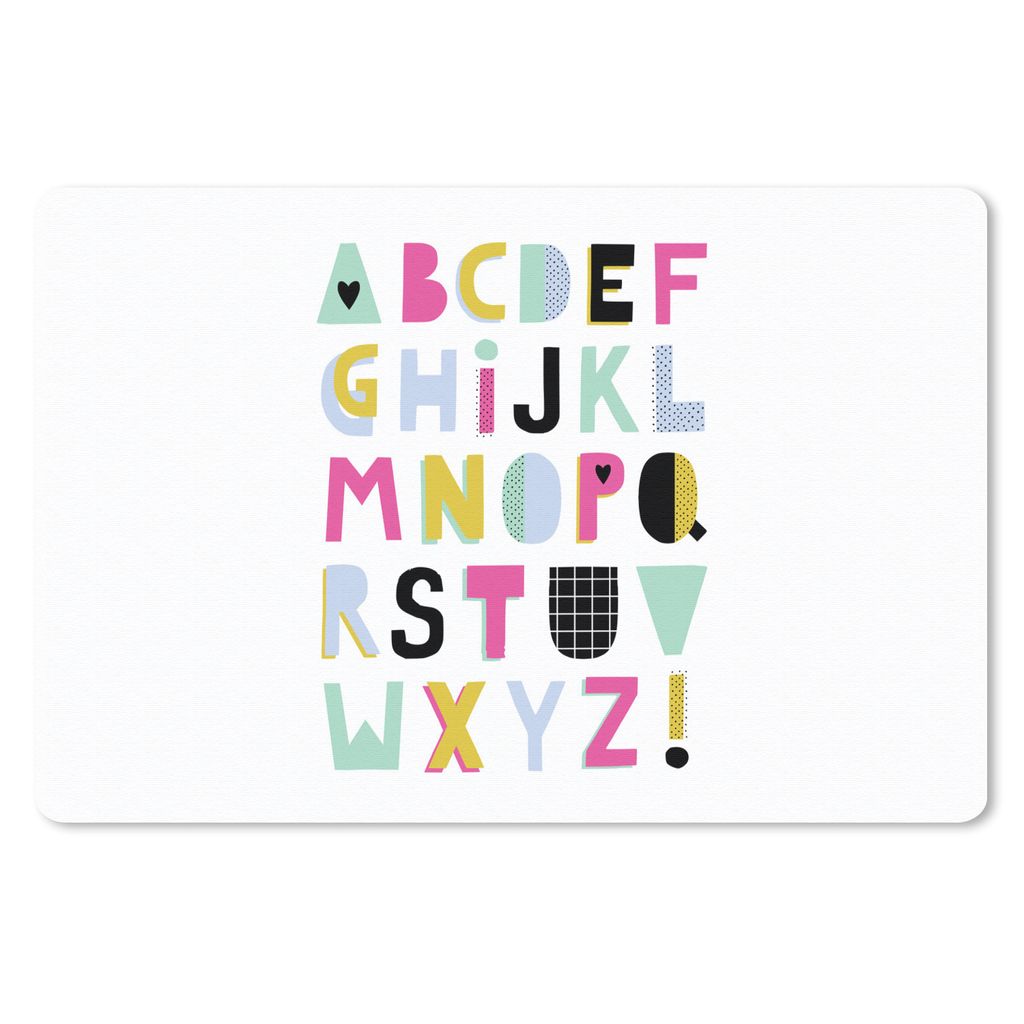 MuchoWow Schreibtischunterlage Alphabet - Gelb - Blau 60x40 cm - XXL Mauspad - Großes Mauspad