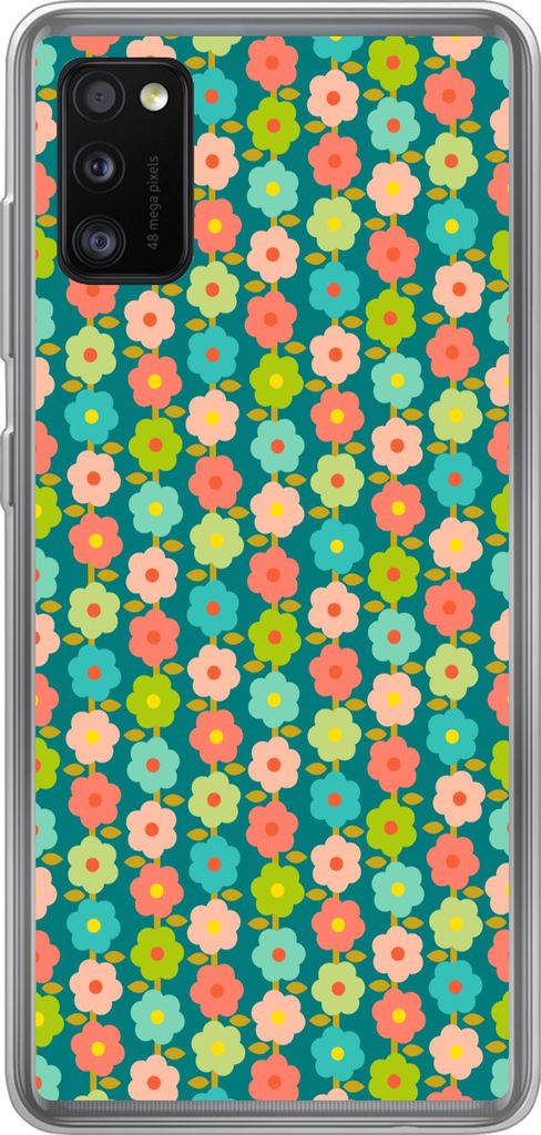 MuchoWow Handyhülle Schutzhülle Hülle für Telefoonhoesje Samsung Galaxy A41 Muster - Blumen - Retro - 1970er Jahre Silikon Softcase Handy Hü...