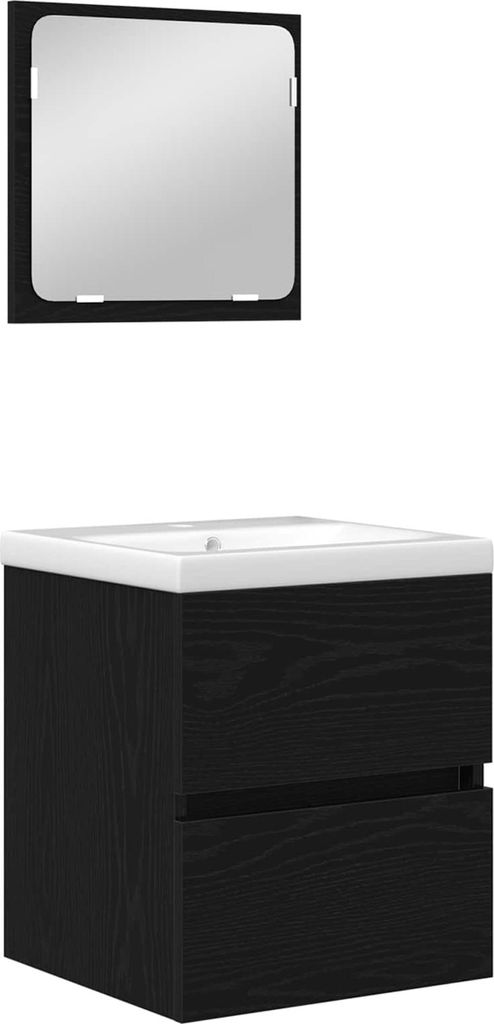 Badezimmermöbel-Set 2 pcs Schwarze Eiche und Weiß Holzwerkstoff