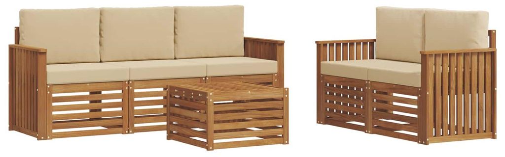 vidaXL Sofagarnituren 6 pcs Natur und Beige Massivholz Akazie