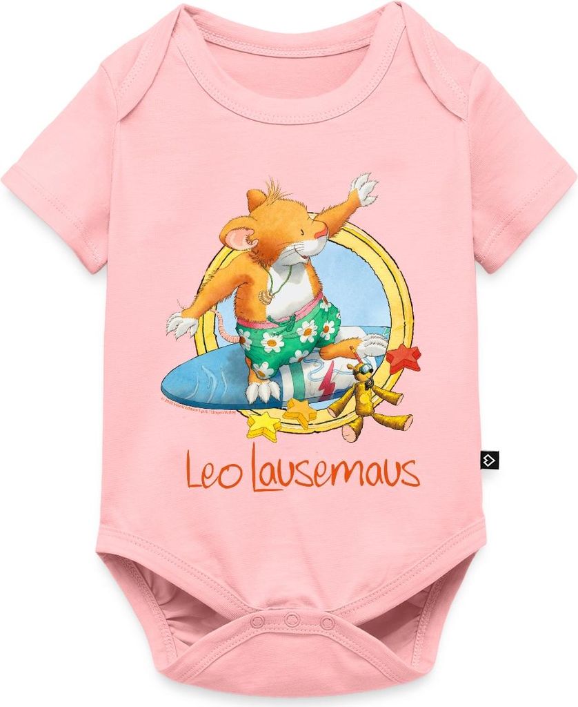 Spreadshirt Leo Lausemaus Sommer Surfer Urlaub Kurzarm Tages Baby Body, 86 (12-18 M.), Rosa