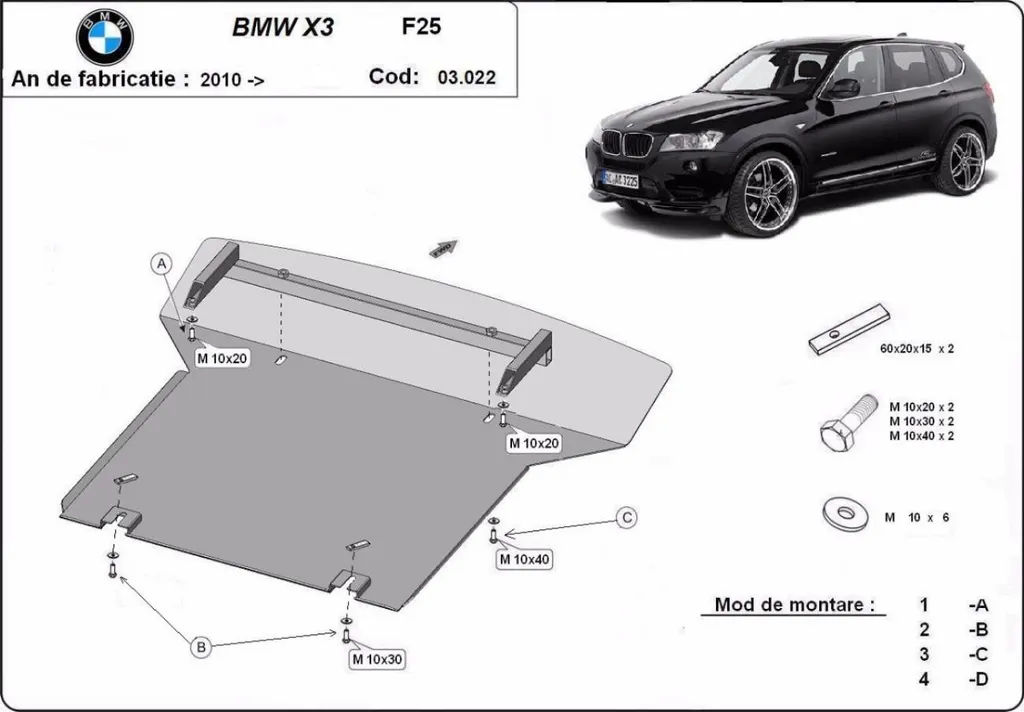 Plaque de protection moteur sous châssis en acier pour BMW X3 F25