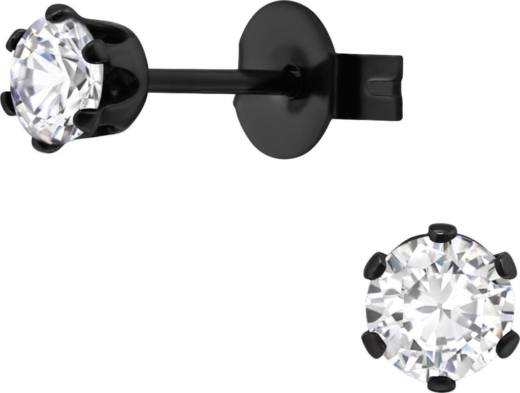 Runde 4 mm Ohrstecker aus Edelstahl mit Zirkonia Schwarz Unisize Maxte