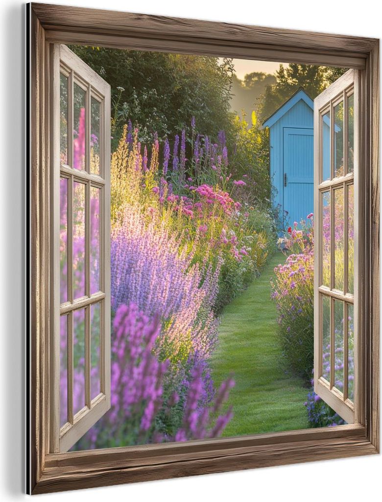 MuchoWow Wanddekoration Metall Metallbild Wandkunst 20x20 cm Durchsichtig - Blumen - Fenster - Natur MuchoWow Aluminium Gemälde - Alu Dibond Bilder