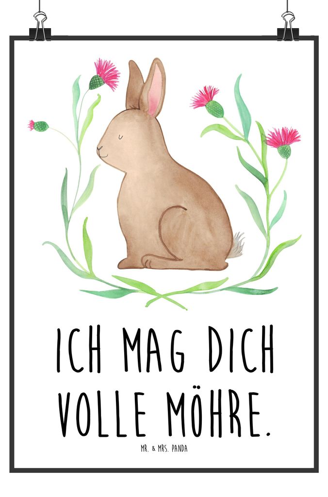 Mr. & Mrs. Panda Bild Hase Sitzen DIN A3 - Weiß - Geschenk, Ostergrüße, Grüße, drucke, Ostern, Plakat, Wandbild, Kaninchen, typografie poster,...