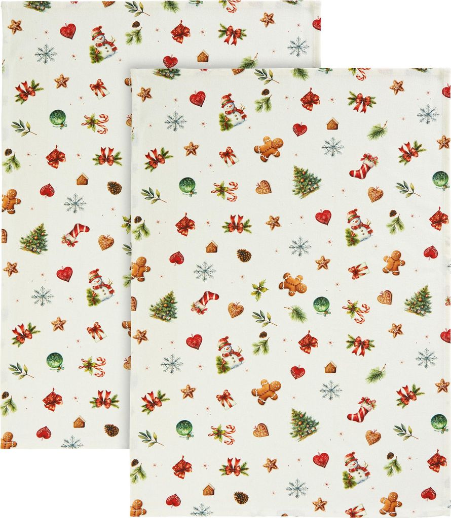 Erwin Müller Geschirrtuch Noel" 2er-Pack creme-bunt 50x70 cm"