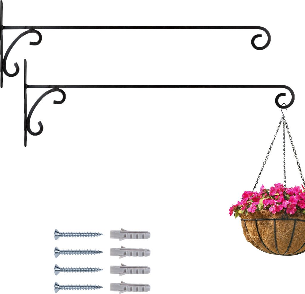 Marrakesch 2er Set Wandhaken handgeschmiedet schwarz 50cm lang | Vintage Haken zum Schrauben für Blumenampel & Hängepflanze | Gerätehalter Tarmo...