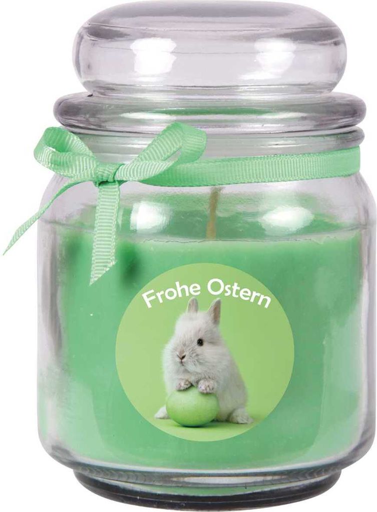 Frohe Ostern Duftkerze im Bonbonglas - viele Motive zur Auswahl, - Brenndauer bis zu 110 Std