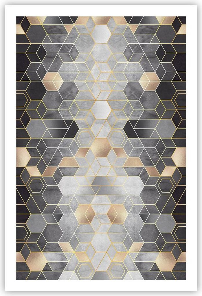 Poster - Poster ohne Rahmen - Geometrisch Abstraktion Sechsecke - 61x91,5 cm - Wand Bild - Wanddeko - Wandbilder - Kunstposter - Wandposter - Bilde...