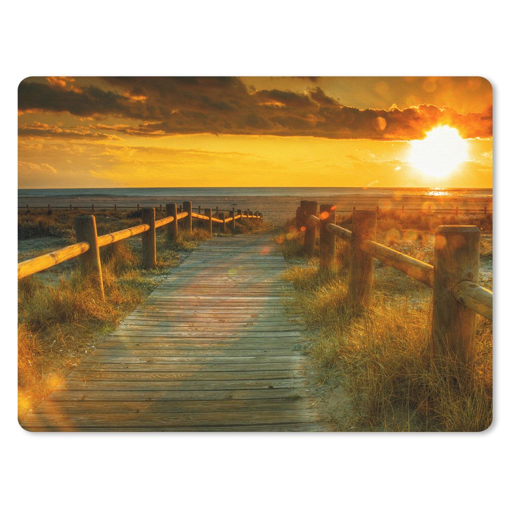 MuchoWow Mauspad Mousepad Sonne - Strand - Düne - Horizont - Gras - Weg - Orange 40x30 cm - Mousepads - Maus Mat - Pad - Mausunterlage - Anti Ru...