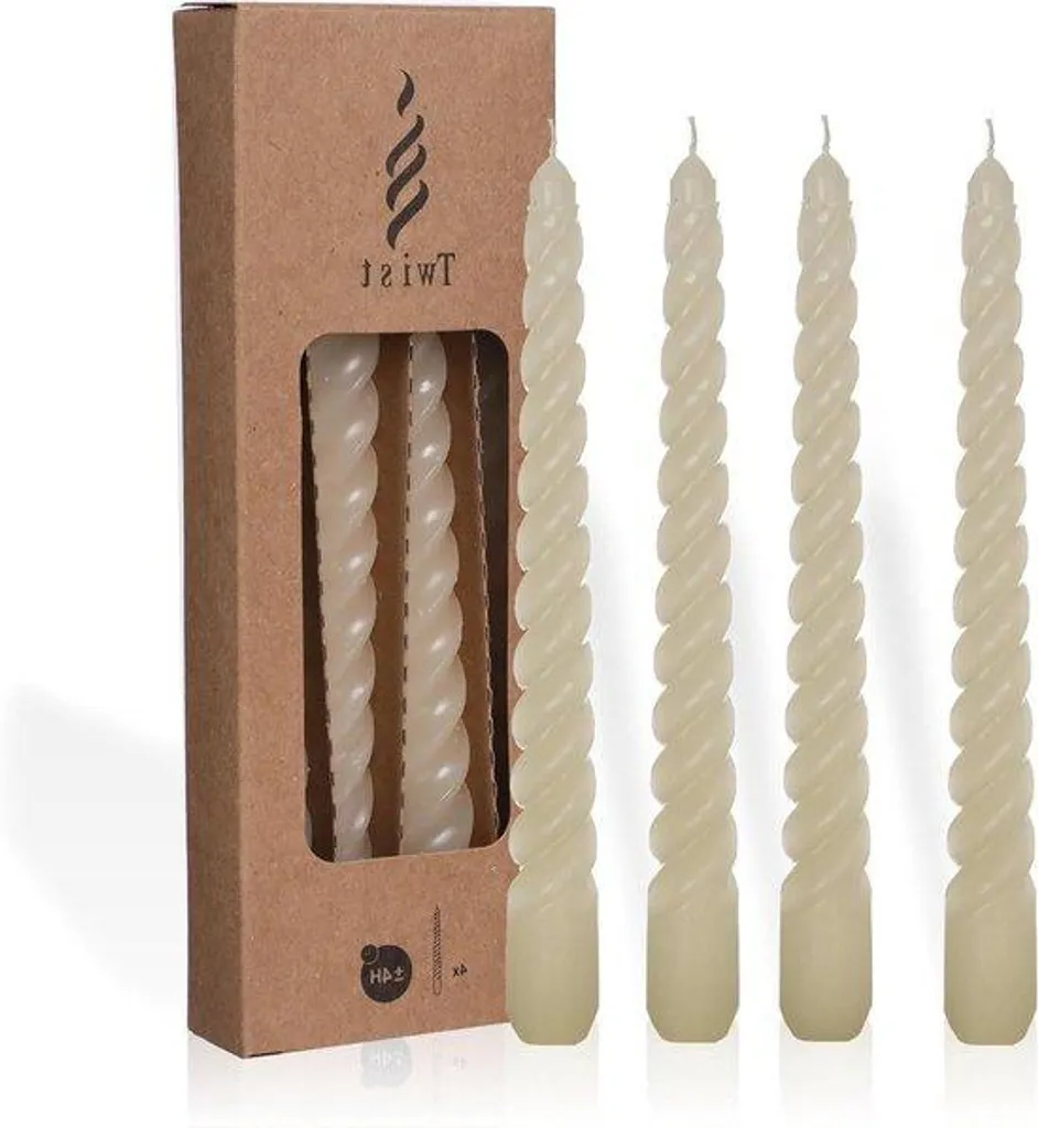 Bougies spirales crème pour décoration de table - Set de 4 pièces