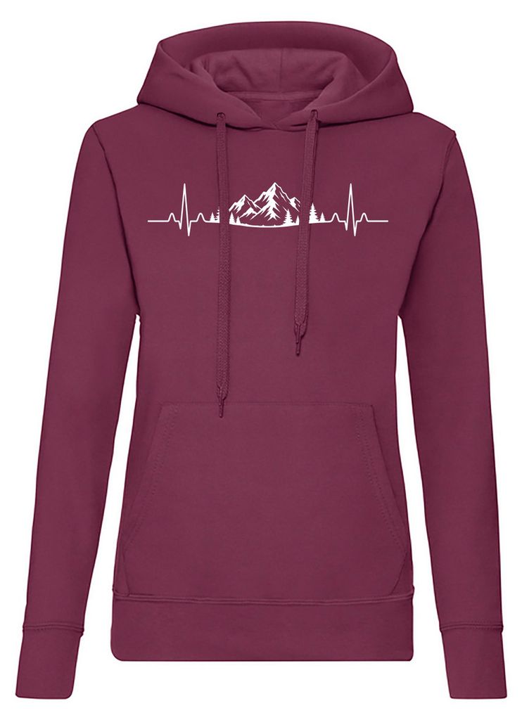 HeartBeat Alpen Damen Hoodie Bergmotiv EKG Print Outdoor Produktbild 