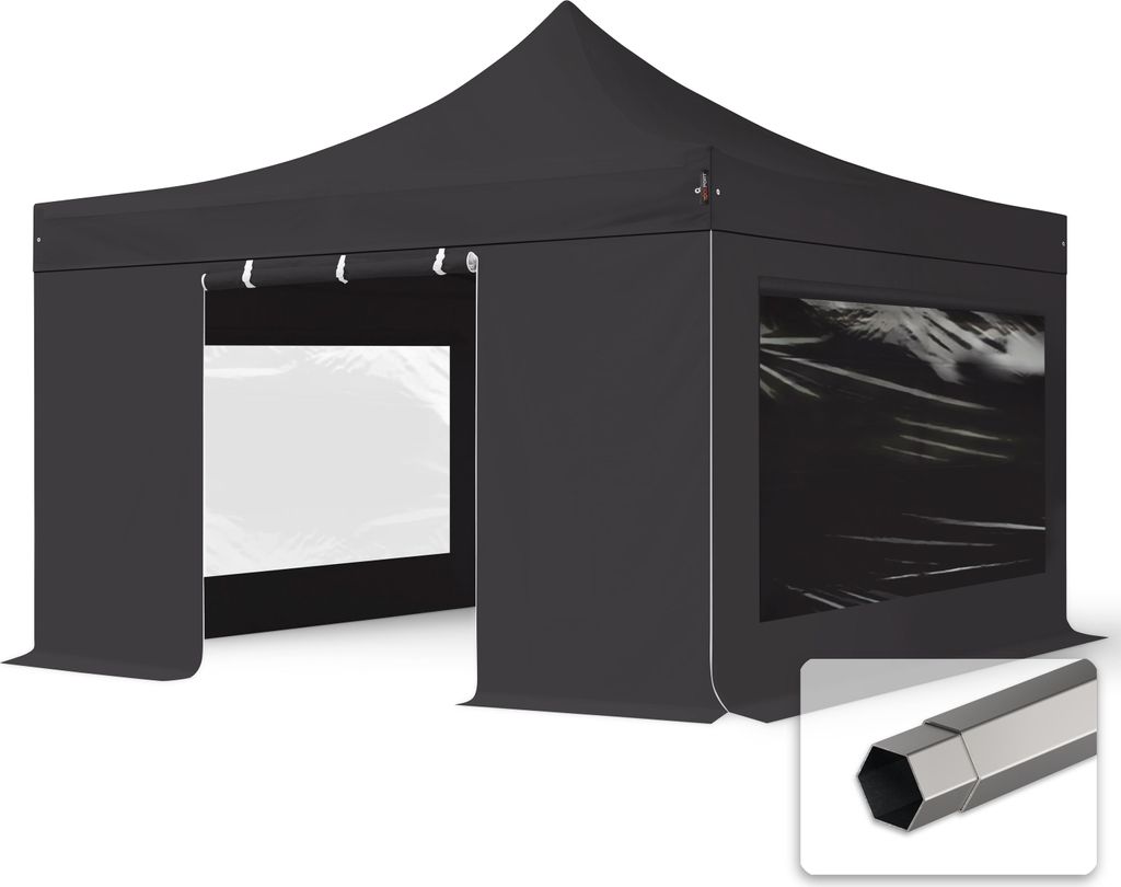 TOOLPORT 4x4m Stahl Faltpavillon, inkl. 4 Seitenteile, schwarz