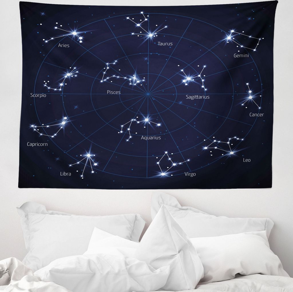 ABAKUHAUS Konstellation Wandteppich, Horoskop-Diagramm aus Weiches Mikrofaser Stoff Waschbar ohne Verblassen Digitaldruck, 150 x 110 cm, Dunkelblau...