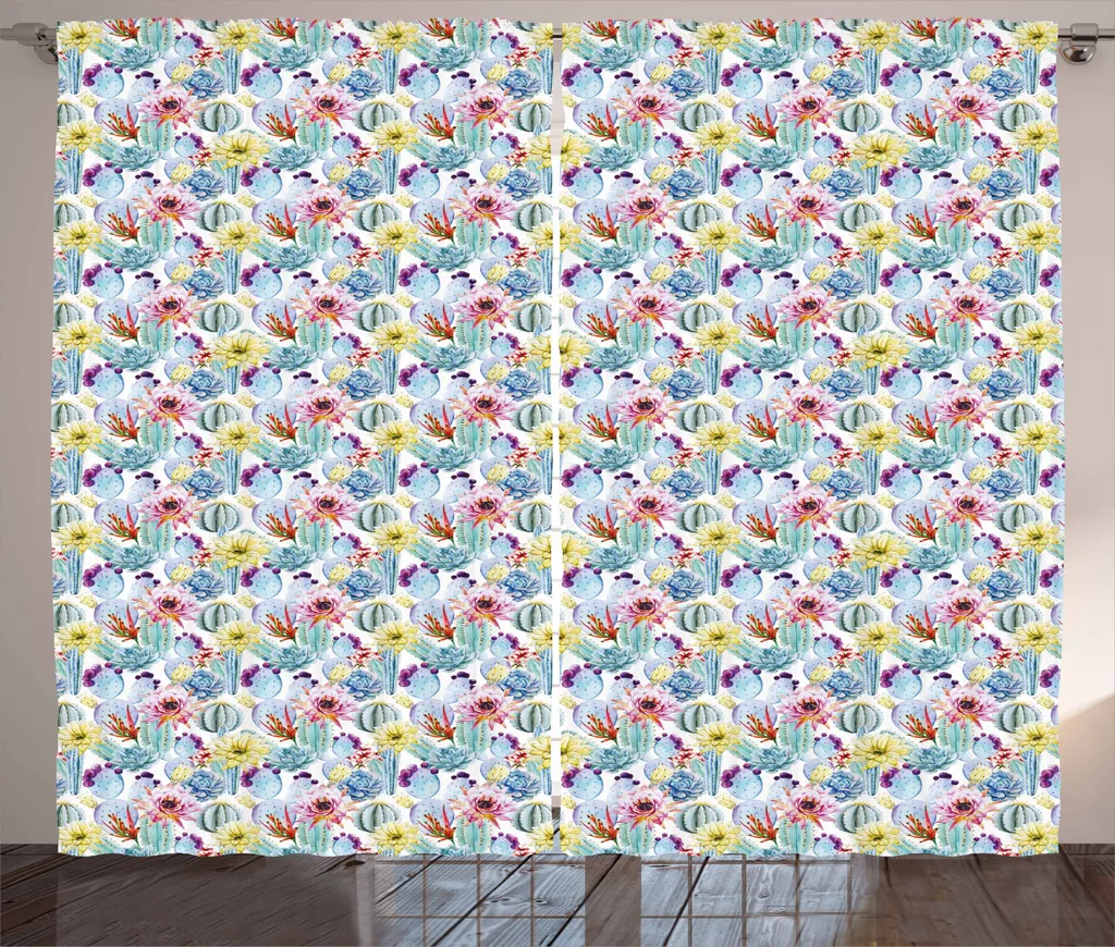 ABAKUHAUS Tenda rustica Cactus, stile latinoamericano, per soggiorno, con nastro universale, passanti e ganci, 280 x 225 cm, multicolore