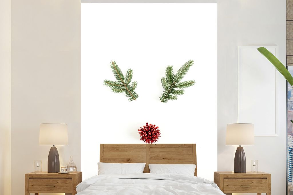 MuchoWow Fototapete für Wohnzimmer oder Schlafzimmer Wandtapete Vinyl Motivtapete Weihnachten - Zweige - Weihnachtsdekoration - 155x240 cm - Tapete