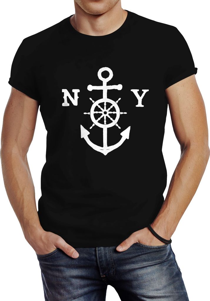 Herren T-Shirt Anker Steuerrad Anchor Steering Wheel Slim Fit Neverless schwarz 4XL