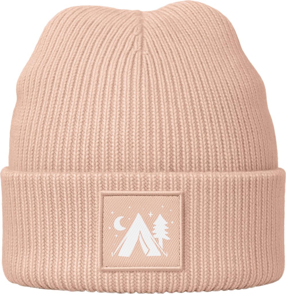 Herren Mütze Beanie mit Aufdruck Camping Logo Patch Wintermütze Print Strickmütze Rippstrick Neverless