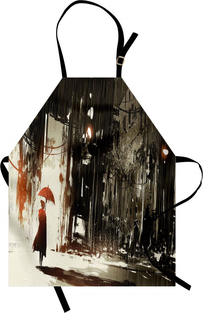 ABAKUHAUS Fantasie Kochschürze, Frau mit Regenschirm in der Regen-Alten Stadt ruiniert Apocalypse-Superheld-Aktion Desgin, Farbfest Höhenverstell...