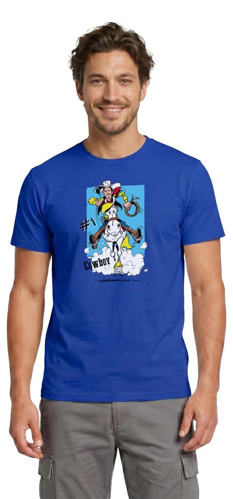 Spreadshirt Lucky Luke Cowboy mit Pferd Jolly Jumper Männer T-Shirt, XL, Dunkelblau