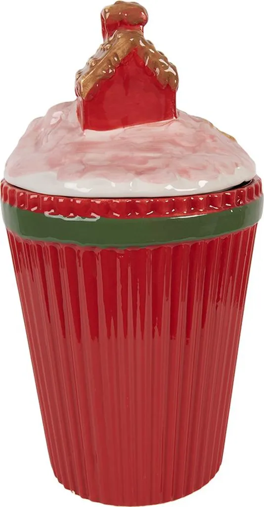 Couvercle Céramique Rouge 27 cm Clayre & Eef Style Rétro pour Bocal - 4