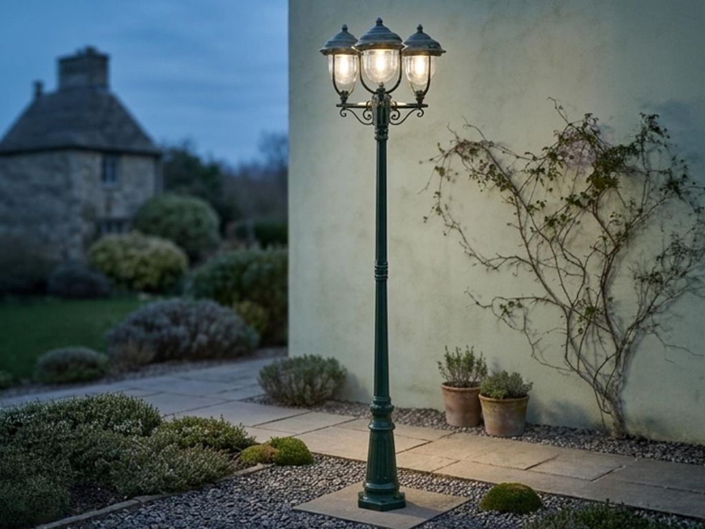 LED Straßenlaterne Grün 218cm, Mastleuchte im Landhausstil zur Gartenbeleuchtung