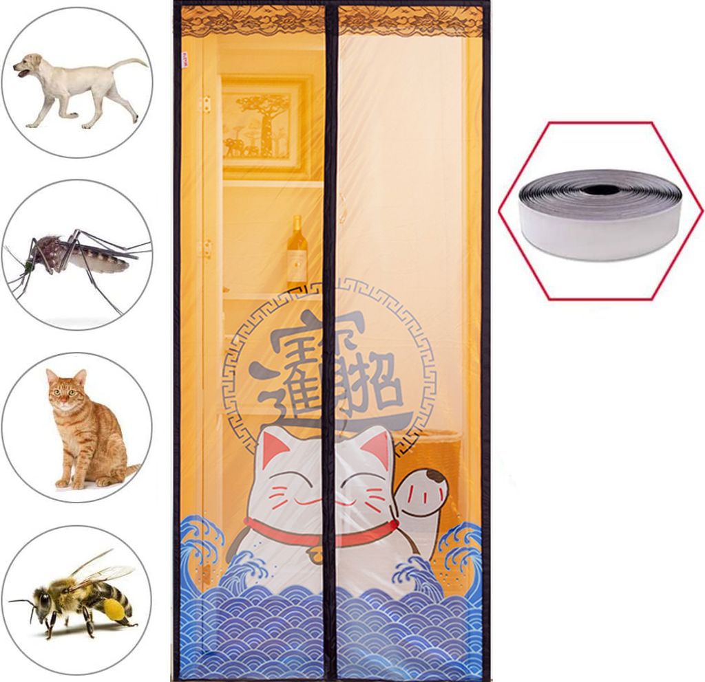 Magnet Fliegengitter Tür 90x220cm, Fliegengitter Balkontür, Insektenschutz, Ohne Bohren, für Balkontür Wohnzimmer Terrassentür - Schwarzes win...