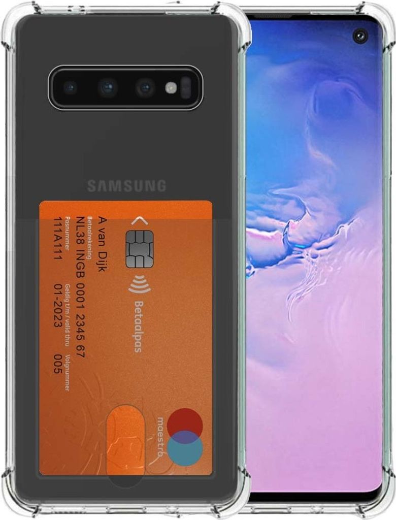 Smartphonica Telefoonhoesje Geschikt voor Samsung Galaxy S10 Plus met Pasjeshouder Doorzichtig Siliconen - Transparant TPU Shockproof Backcover C...