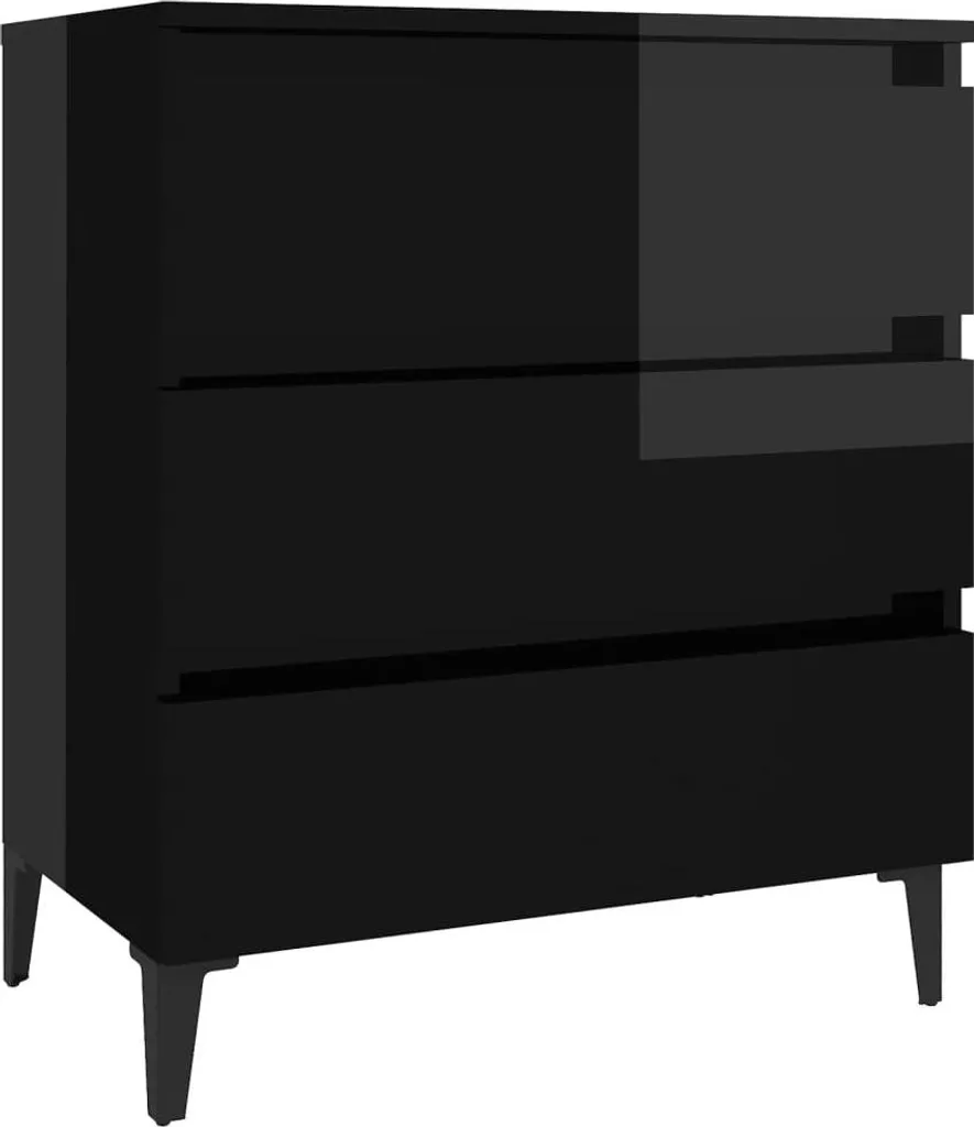 Buffet noir brillant en bois composite robuste avec finition laquée luxe