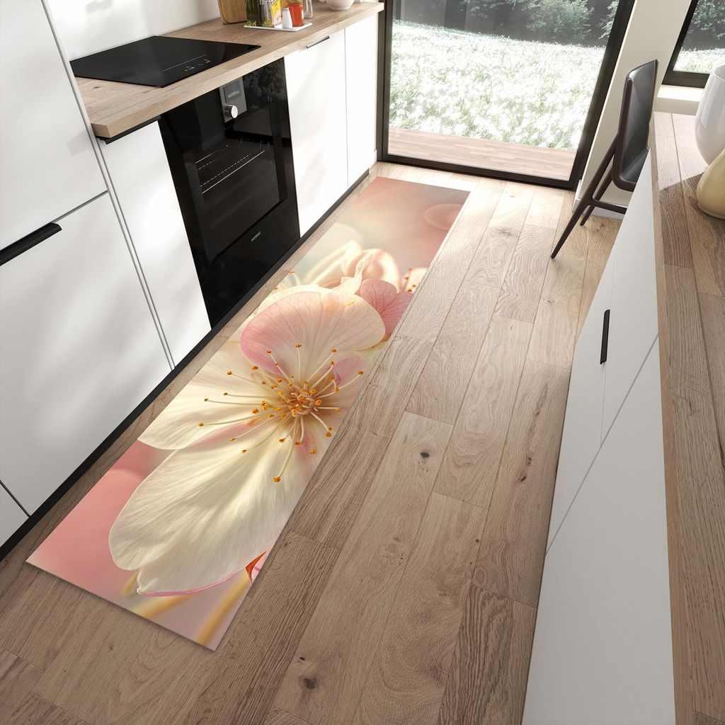 Küchenteppich 60x270cm rutschfest & abwischbar PVC Läufer - Blüten von Blühende