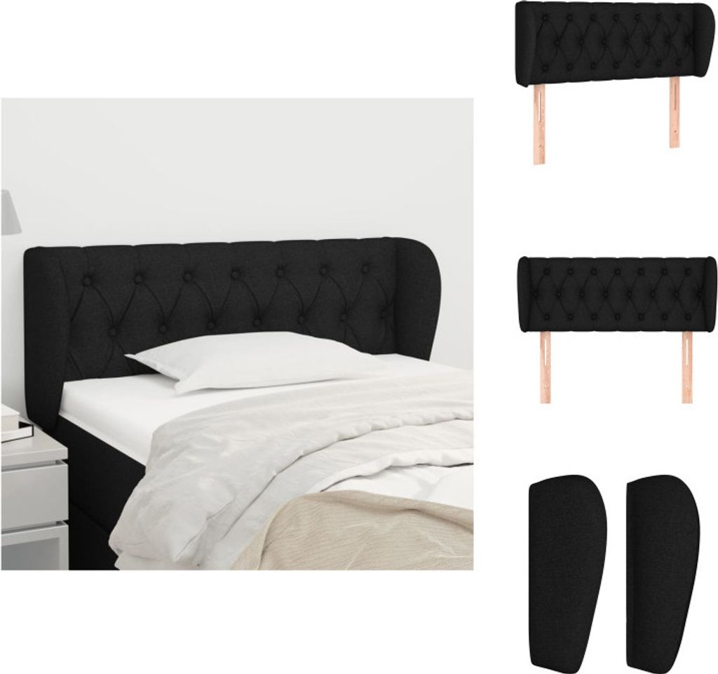 vidaXL Kopfteil mit Ohren Schwarz 93x23x78/88 cm Stoff - Kopf- & Fußenden