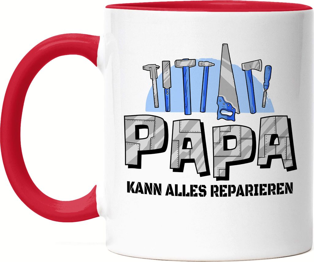 Papa Kann Alles Reparieren Tasse Rot Spruch Vatertag Geschenkidee Bester Papa