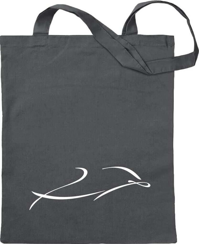 Kiwistar - Baumwolltasche - stahlgrau - Delfin - Tragetasche Stoffbeutel Umhängetasche Langer Henkel
