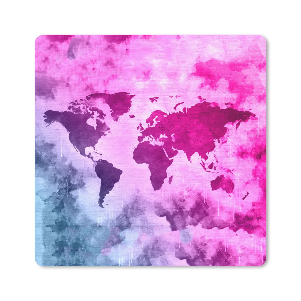 MuchoWow Mauspad Mousepad Weltkarte - Rosa - Abstrakt 30x30 cm - Mousepads - Maus Mat - Pad - Mausunterlage - Gaming