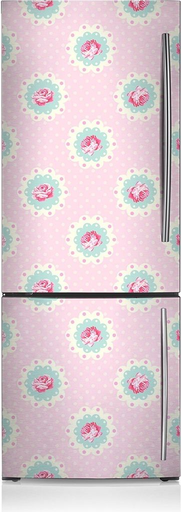 Kühlschrankfolie Aufkleber Kühlschrankmagnete Dekoration Kühlschrankfolie 70x190 cm - Rosen und Punkte