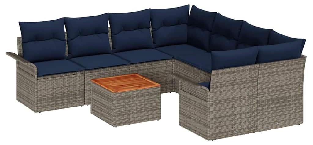 vidaXL Gartensofa-set mit Kissen 9 pcs Grau Poly-Rattan