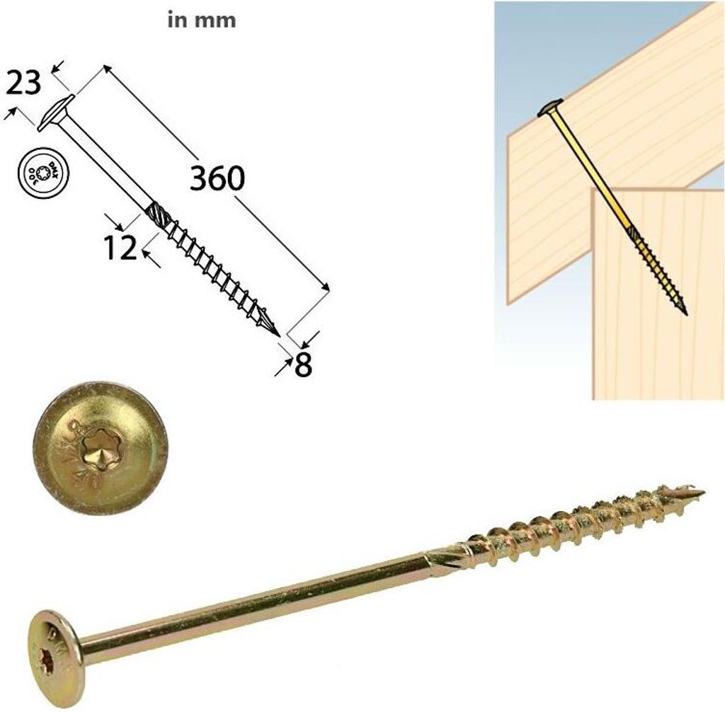 Tellerkopfschrauben 8,0x360 Konstruktionsschrauben Holzschrauben Set 50 Stück