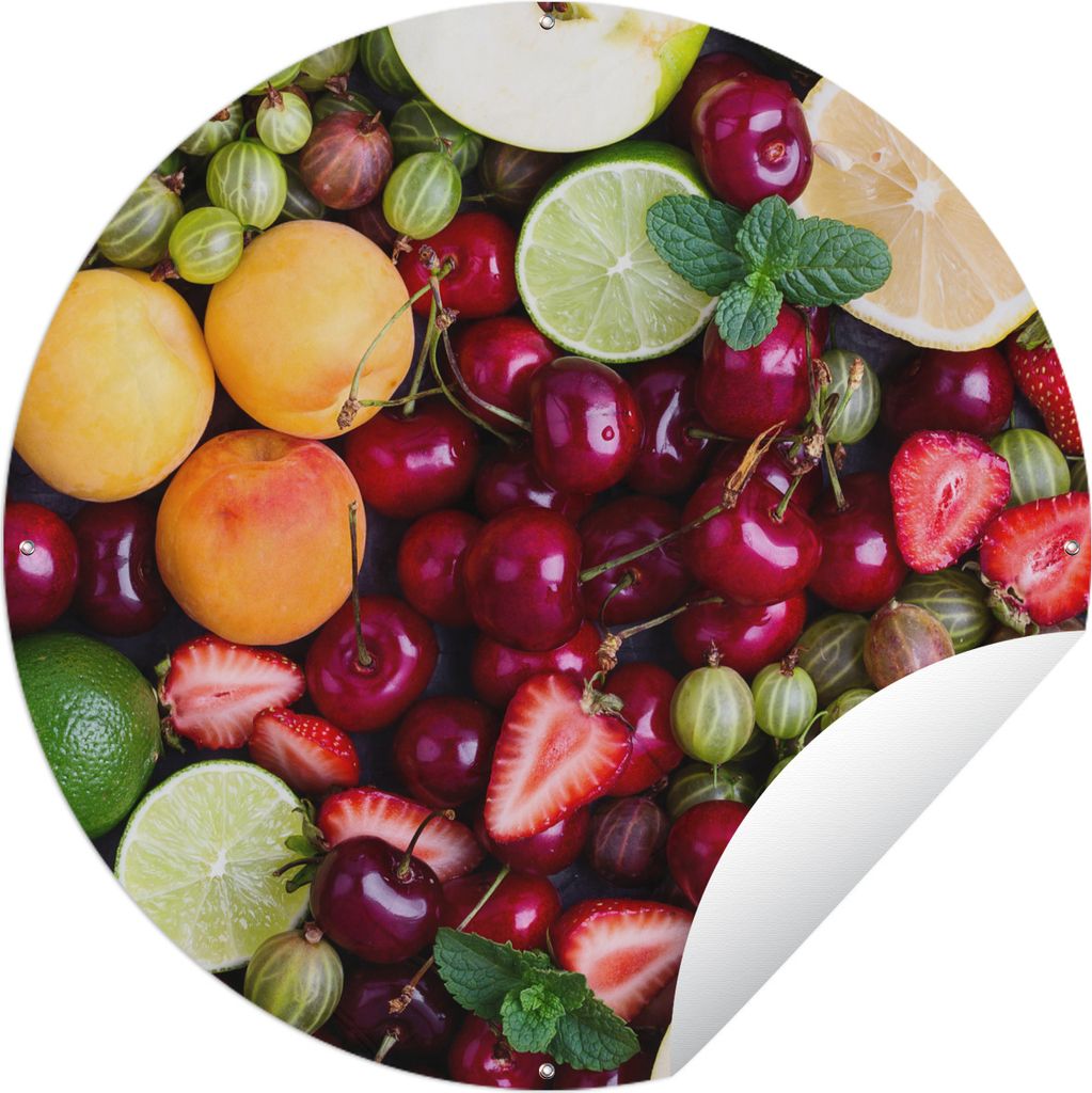 MuchoWow Gartenposter Outdoor-Poster Rund Obst - Farben - Sommer Ø 60 cm Gartendeko Rundes Poster draußen