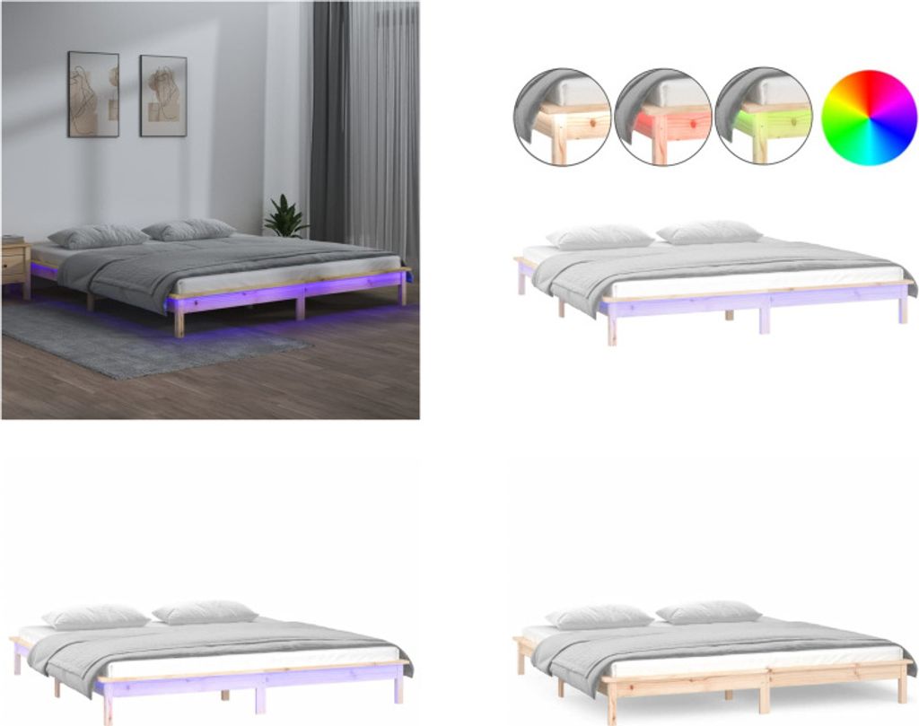 vidaXL Massivholzbett mit LEDs 120x200 cm - Bettgestell - Bettgestelle - Bettrahmen - Schlafzimmerbett