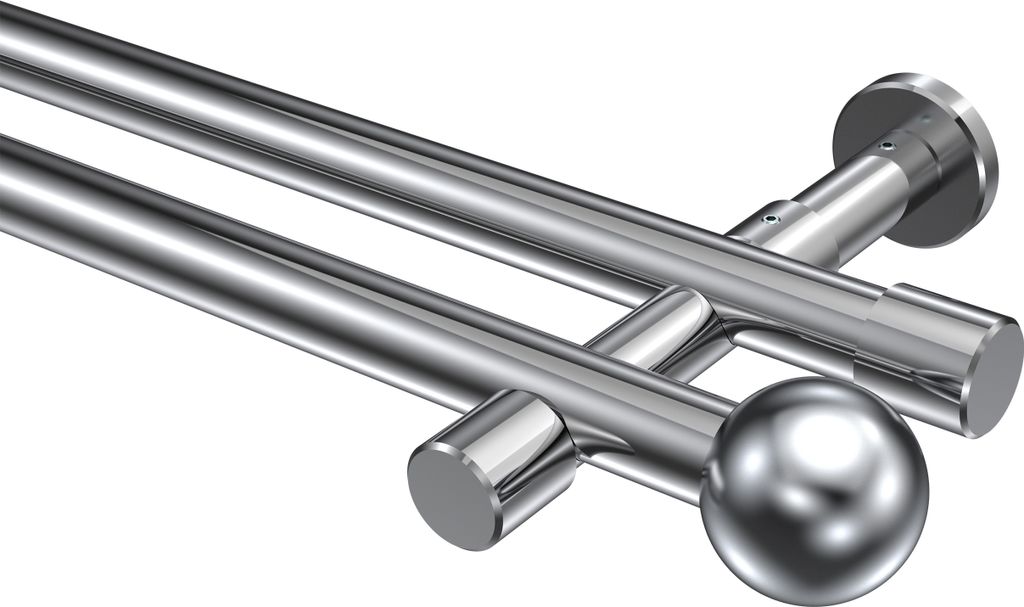 Interdeco Gardinenstange / Vorhangstange Chrom, Typ Prestige Luino (Kugel) ohne Ringe, 20 mm Ø 2-läufig, 540 cm