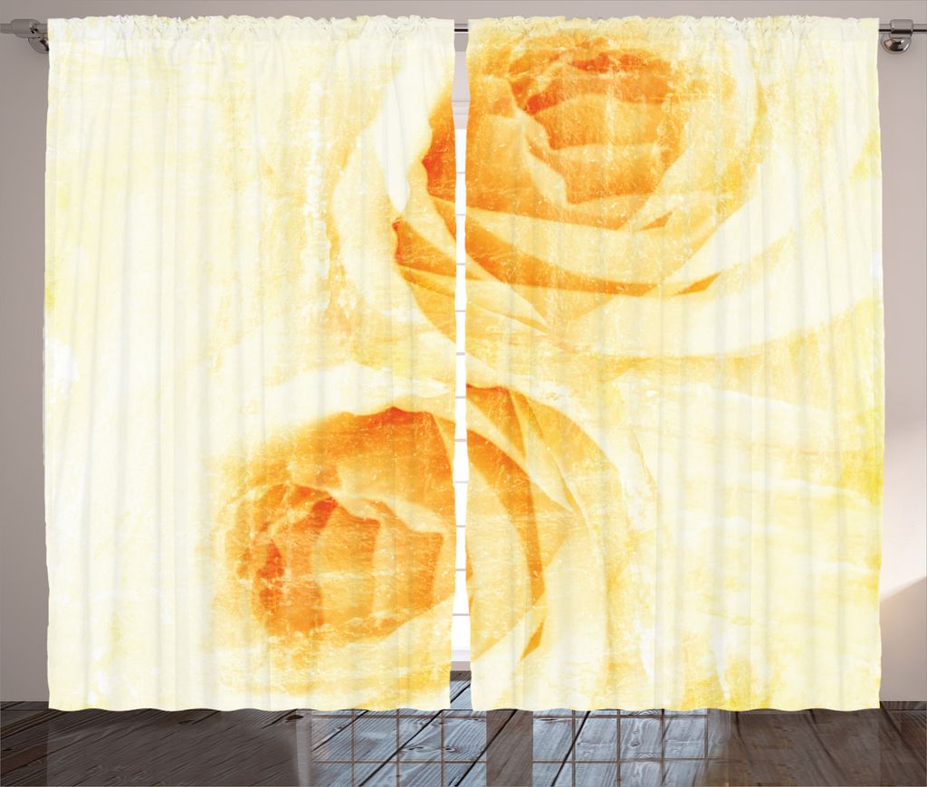 ABAKUHAUS Abstrakt Rustikaler Vorhang, Aquarell-Rosen-Blumen, Wohnzimmer Universalband Gardinen mit Schlaufen und Haken, 280 x 245 cm, Gelb und Beige