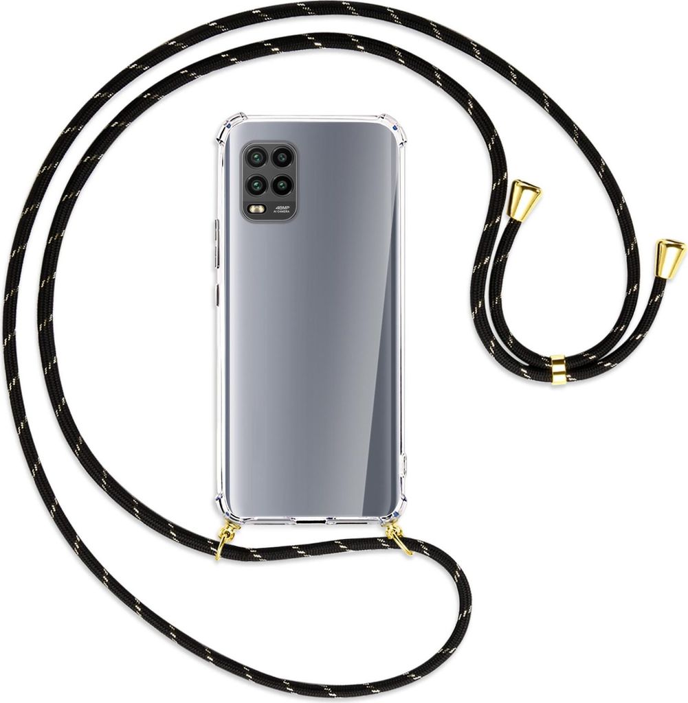 Handykette Backcover-Schutzhülle mit Band (Metall goldfarben) für Xiaomi Mi 10 Lite 5G (Zoom) - schwarz/gold