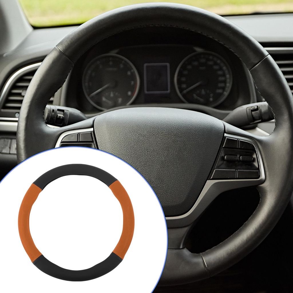 Kunstleder Lenkradbezug ABS Auto Lenkradschutz 38cm Schwarz Orange 1 Stück