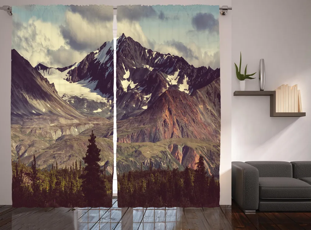 Rideau pour Salon Ambiance Nature Alaska Rideaux XXL Vert et Blanc