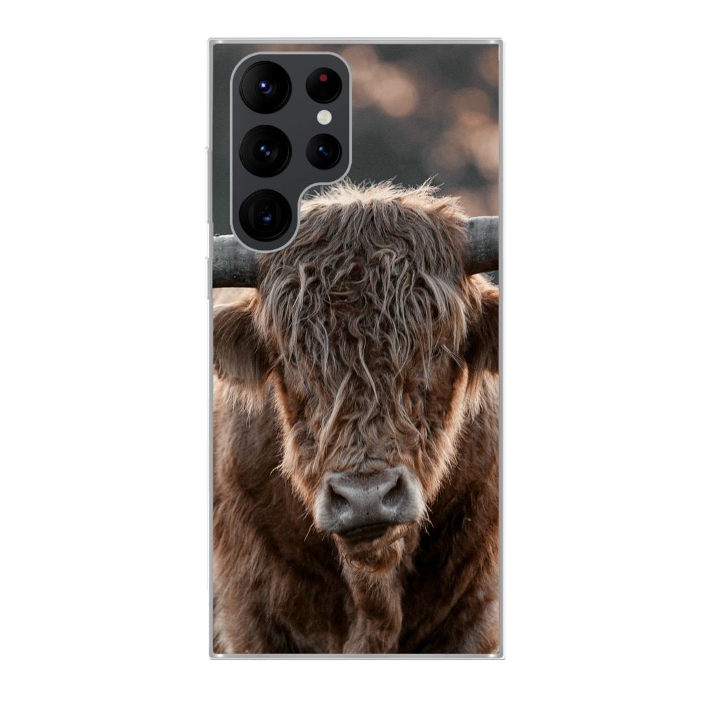 MuchoWow Handyhülle Schutzhülle Hülle für Samsung Galaxy S22 Ultra Schottischer Highlander - Mantel - Porträt Silikon Softcase Handy Hülle ...